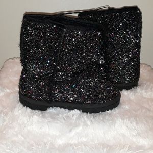 Girls Black Boots with Multicolored Glitter